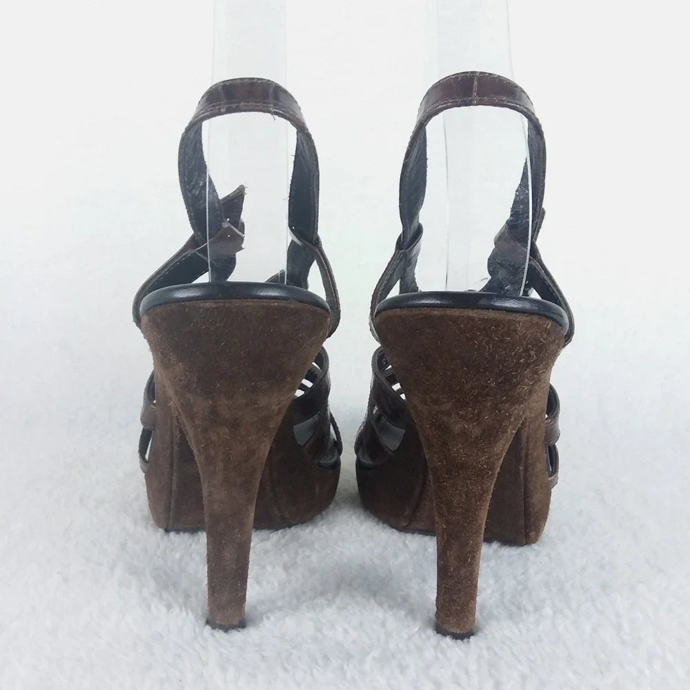 Donald Pliner Gisa Brown Snake‎ Print Leather Slingback Platform Heels Womens 6M